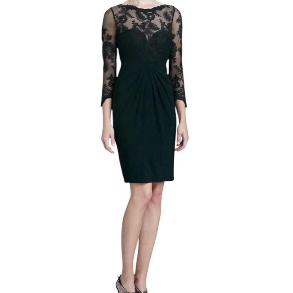 Monique Lhuillier Black Sweetheart Neckline Illusion Lace Dress 12